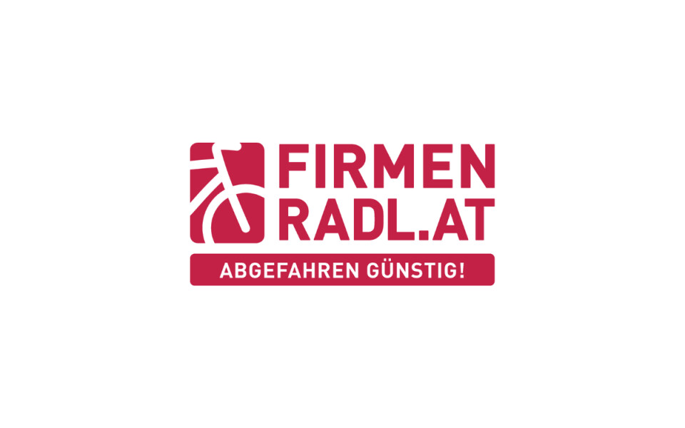 FirmenRadl.at Firmenrad-Logo mit einem Fahrradsymbol und dem Slogan "ABGEFAHREN GÜNSTIG!".